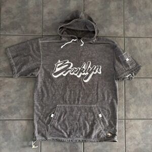 Men Embroidered Brooklyn Heather Black Short Sleeve Hoodie PJ Mark Streetwear XL